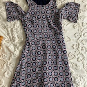 Banana Republic Navy and White Patterned Midi Dress